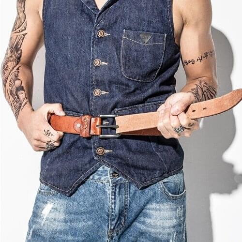 WJL2103 Import full grain leather cowhide hand made 3.8cm Wide men jeans genuine leather belts