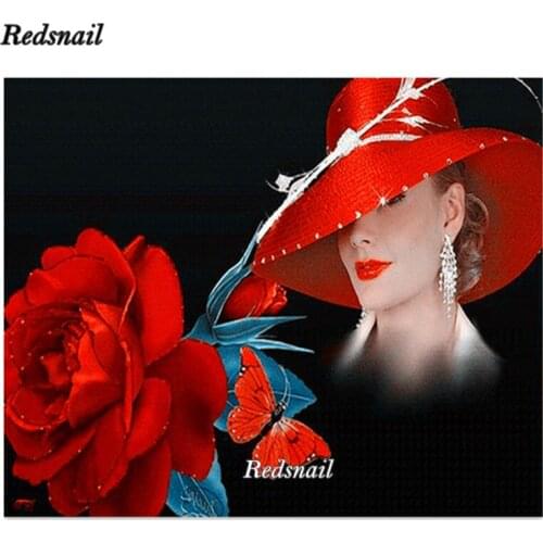 Full Diamond Painting rose hat woman Diamond Embroidery DIY Diamonds Mosaic Beaded Embroidery Hobby Pictures From Crystal EE692