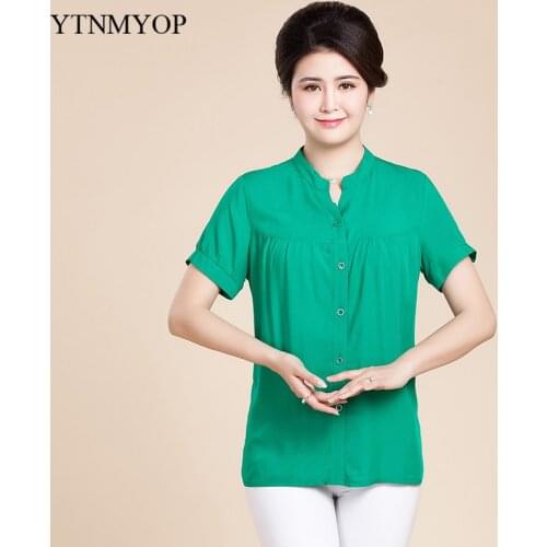 Women Summer Blouse Sold Summer Shirt Short Sleeve Loose Blouses Outerwear Soft Plus Size 5XL Tops Stand Collar YTNMYOP