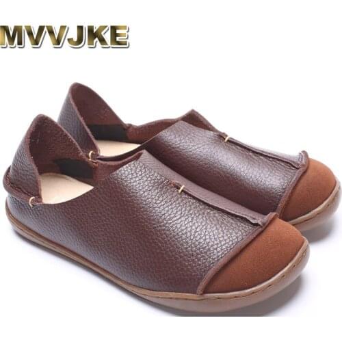 MVVJKE Womens Shoes Plus Size Genuine Leather Flat Shoes Casual Slip on Loafers Ladies Moccasins Mori Girl Style