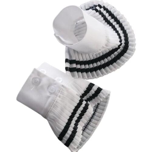 Women Girls Navy Style Wrinkled Pleated Horn Cuff Double Stripes Detachable Sweater Fake Sleeve Clothing Accessories