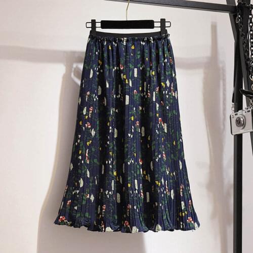 150Kg Plus size womens summer loose chiffon pleated A-line skirt 5XL 6XL 7XL 8XL 9XL elastic waist temperament floral skirt