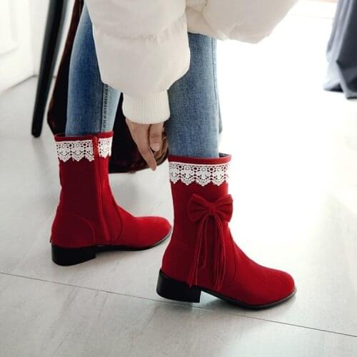 Big Size 9 10 11-14 boots women shoes ankle boots for women ladies boots shoes woman winter Solid color round head side zipper