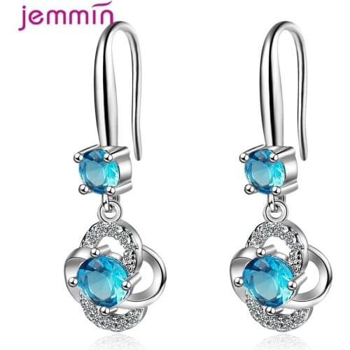 Romantic Heart Shape Drop Earrings For Women 925 Sterling Silver Zircon Elegant Trend Female Jewelry White Pink Blue Zircon