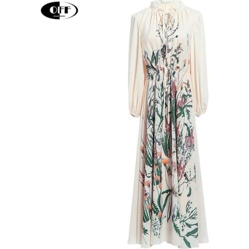 Designer elegant vintage printed midi-long dresses for women autumn spring retro woman dress beach Bohemia clothes vestidos ZA