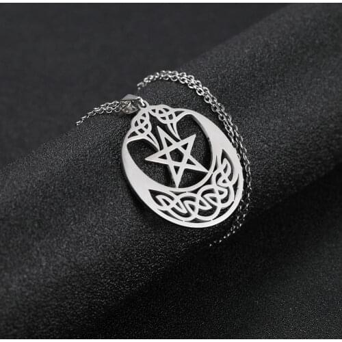 COOLTIME Simple Pentagram Pattern Stainless Steel Long Amulet Pendant Gold Silver Color Jewelry Women Necklaces