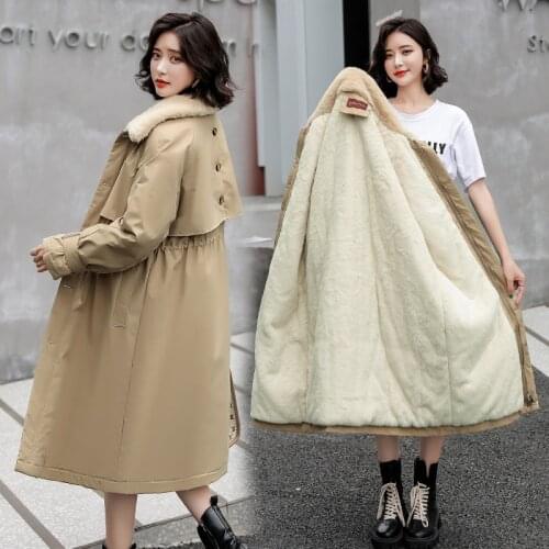 Womens Korean coat zipper loose Winter Jacket Medium Length 2021 new thickened Plush coat