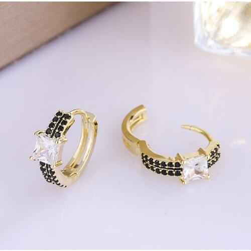 ZHOUYANG Small Hoop Earrings For Women Black Cubic Zirconia Wholesal Gold Color Ear Cuffs Retro Jewerly Accessories Gifts KBE114