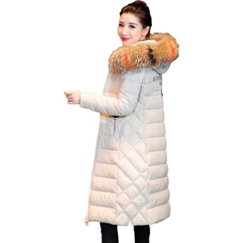 Winter long parkas women Big fur collar down cotton jacket female slim thicken cotton-padded jackets Plus size Winter coats 2905