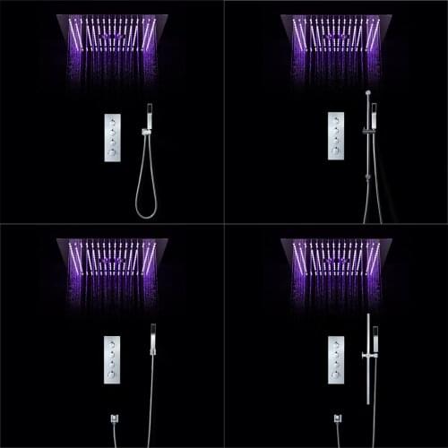 16 Inch Square Ceiling Embedded LED Shower Head Set with 64 Color Change Shower Head 3 Function Valve And Hand Shower Set
