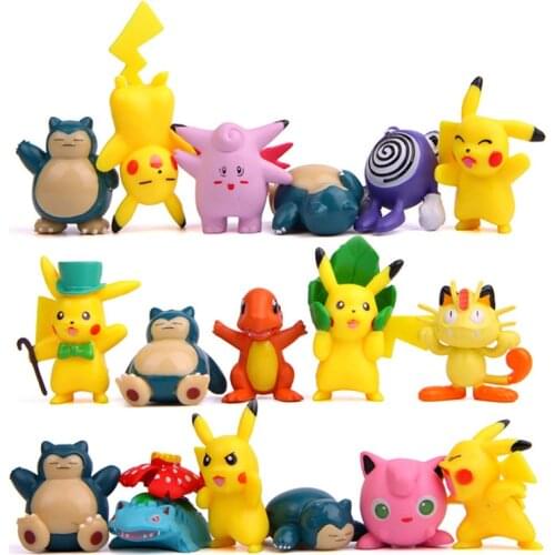 17pcs/lot DIY Cute TAKARA TOMY Pikachu Eevee Dragonite Jigglypuff Snorlax PVC Action Figures Model Toys Kids Children Gifts