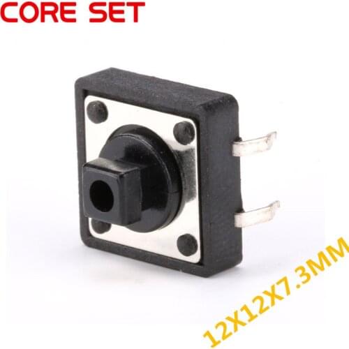 20Pcs/Lot 12x12x7.3MM Black rectangle Micro SwitchTouch Button Self-reset Button 12*12*7.3mm keys button DIP 4PIN