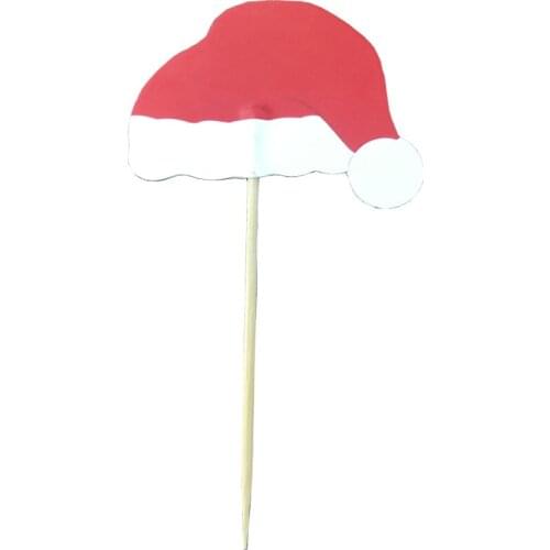 Santa‘s Hat Christmas Cap Gold Stamp Panda Toothpicks Cake Toppers Bamboo Sticks For Christmas Birthday Baby Show Party