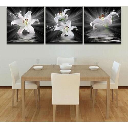 3 Panels White Lily Flower Diamond Mosaic Full Square round Drill 5d Diy Diamond Embroidery Triptych wedding decorationsZP-2633