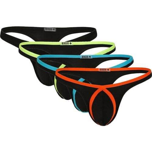 4Pcs/Lot Mens Breathable G Strings Thongs Low Rise T-Back Thongs Gay Sexy Men Underwear Sissy Panties Mens Penis Pouch Briefs