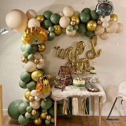 96pcs Avocado Green Balloon Garland Kit Ballon Arch Chain Jungle Animal Safari Theme Supplies Wild One Birthday Party Decoration