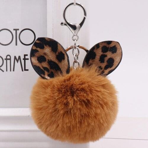 Winter explosions leopard bow plush keychain creative Pom Pom Keyrings Fure ball Bag Pendant Pompom Key Chain Women female