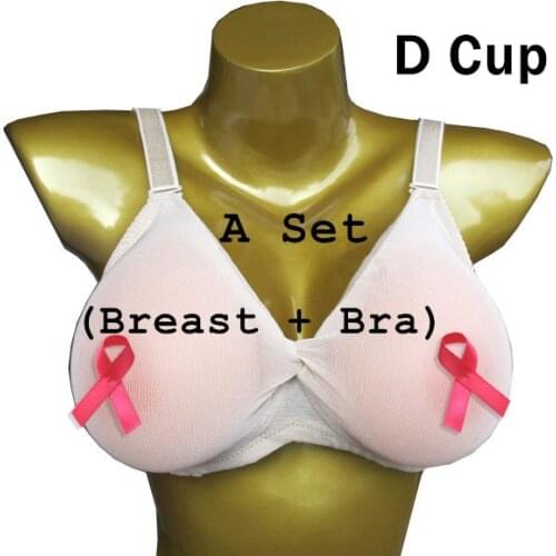 D Cup (A Pair Classic Teardrop Silicone Boobs Breast Form 1000g+Sexy Semi-transparent Tulle Bra)Set For Crossdresser Shemale