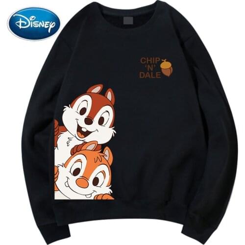 Disney Sweatshirt Chip 'n Dale Cartoon Letter Print O-Neck Pullover Long Sleeve Loose Fashion Couples Unisex Women Tops 6 Colors