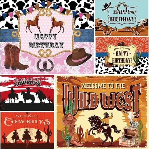Wild West Backdrop for Photography Vintage Western Cowboy Horse Saddle Background Child Boy Girl Birthday Party Decorations