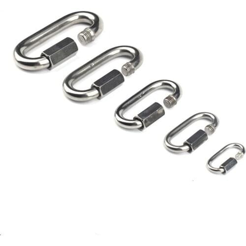 Stainless Steel Screw Lock Climbing Gear Carabiner Quick Links Safety Snap Hook Chain Connecting Ring Carabiner Chain Buckle