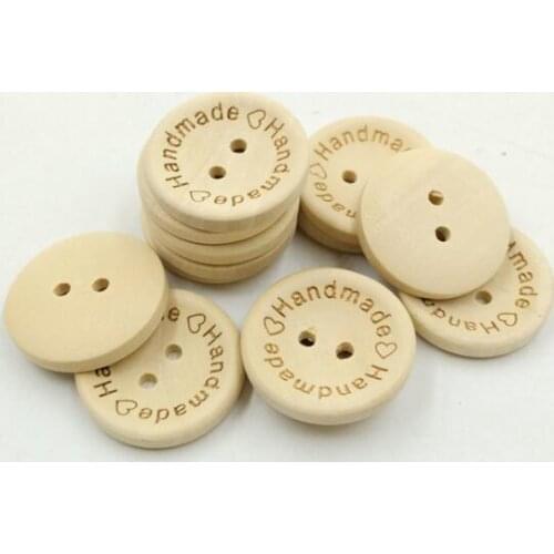 100Pcs 2 Holes With Love Hearts Wood Buttons Sewing Scrapbooking Round Handmade Buttons 15mm 20mm 25mm