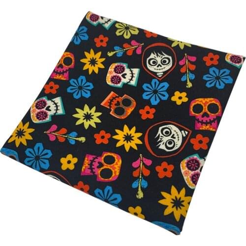 Cool Skull Fabric Black Halloween Cotton Fabric Small Flower/Skull Printing Fabric Sewing Patchwork DIY Shirt Clothing/dress