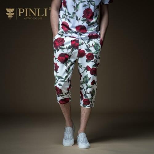 Free Shipping New Mens male 2019 summer O neck casual print 3/4 cropped pants trousers B192517545