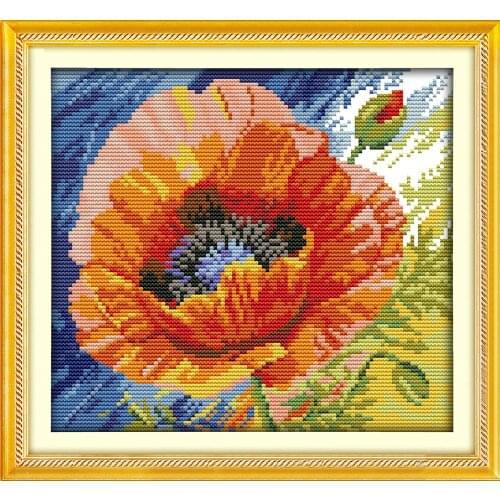Joy Sunday Poppy Cross Stitch Needlework DIY Cross Stitch Sets for Embroidery Kits Counted or Stamped Cross-Stitch Hand Crafts