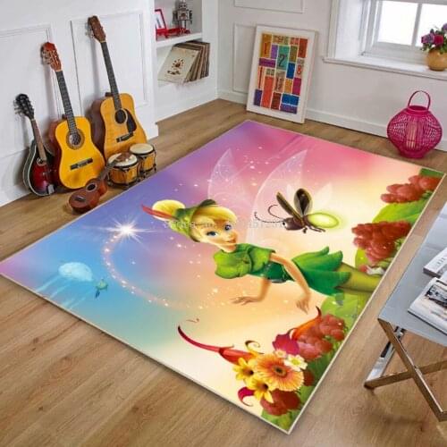 Disney Tinkerbell Flower Fairy Floor Mat Carpet Living Bed Room Bathroom Non-slip Bedside Game Rug Princess Girl Home Decoration