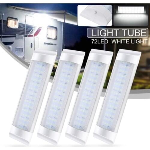 NEW 4Pcs 72led interior Light Tube Car LED Light Bar Lamp 24V White Strip Tube Light Switch for Auto Caravan Trailer/RV Parts