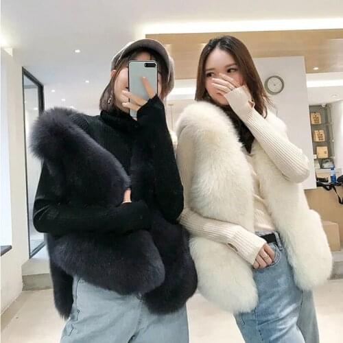 Autumn Winter Solid Imitation Fox Fur Vests Korean Sexy Sleeveless Pocket Cardigan Jackets New Slim 4 Colors Streetwear Clothing