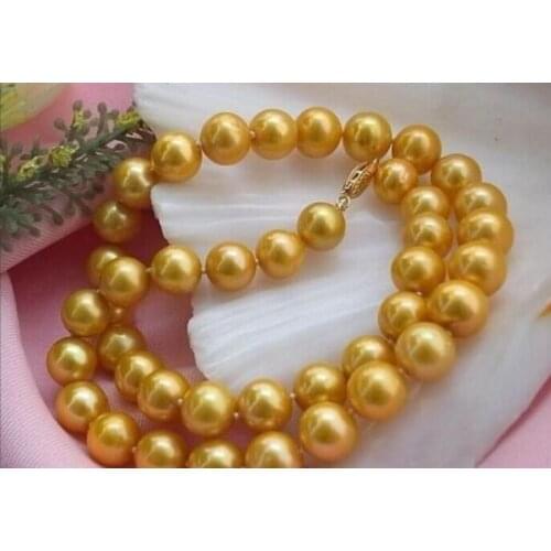 18" 10-11 MM SOUTH SEA golden NATURAL PEARL NECKLACE free shipping CLASP
