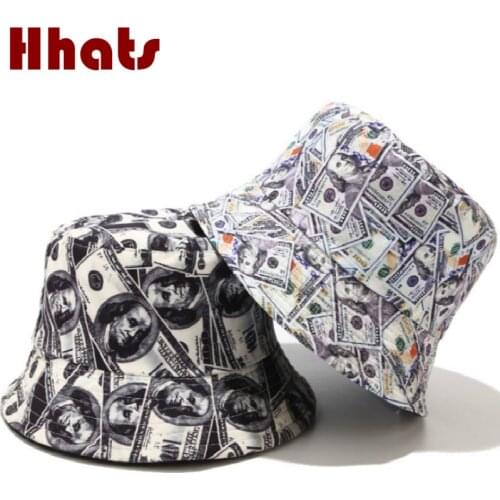 Money Bucket Hat Cap Casual Printed Reversible Sun Hat Outdoor Hiking Fishing Cap Unisex Two Side Wear Fishermen Panama Bob
