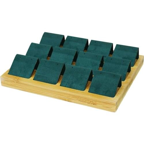Bamboo and Wood 12-Digit Earring Tray Earrings Display Earrings Pendant Tray Fashion Stand Jewelry Display Props Green