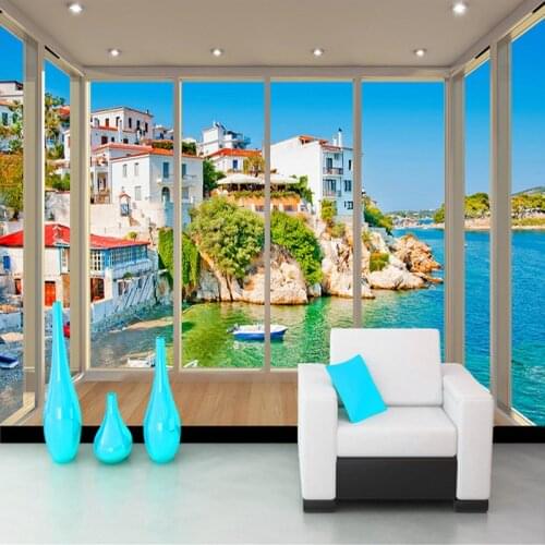 Custom Wall Mural Wall Painting European Town 3D Balcony Extended Space Window Scenery Photo Wallpaper Living Room TV Background