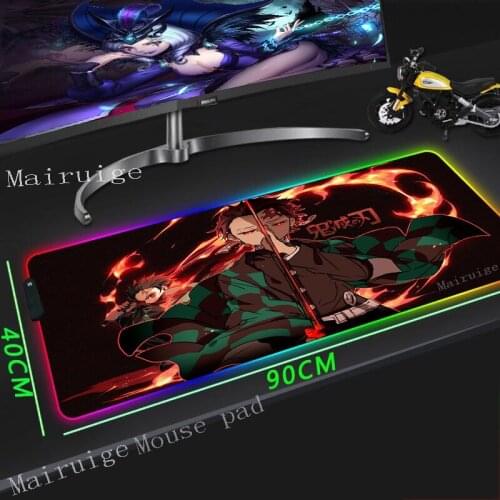 Mairuige Hot Anime Demon Slayer Kimetsu No Yaiba Large RGB Mouse Pad LockEdge Computer Table Mat Speed Rubber Non-slip Carpet