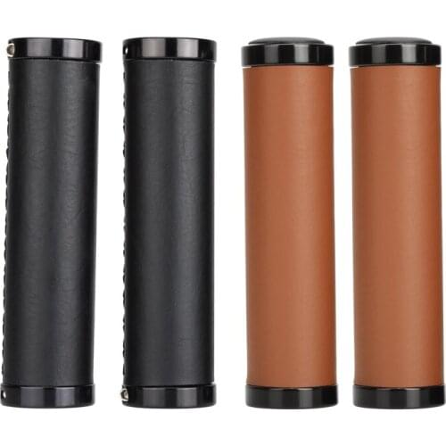 Retro Mountain Bike Grips Ergonomic Handlebars PU Leather Black Brown Not-slip Shock Absorption Alluminium Alloy Handlebar