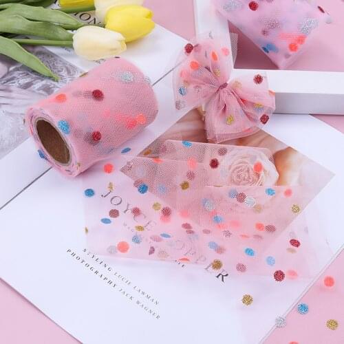 10yards Rainbow Color Mesh Ribbon Roll with Dots for Tutu Skirt Table Deco Wedding Deco Hair Accessrios DIY Crafts 60/80/100mm