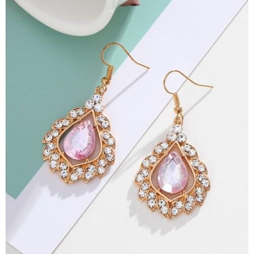 ZOSHI Austrian Pink Crystal Drop Dangle Earrings for Women Charming Party Jewelry Trendy Pendant Statement Earrings Gift