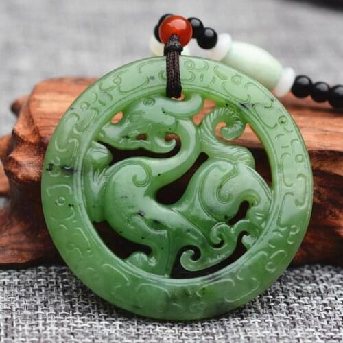 Certificate) Natural Green HETIAN Nephrite Pendant 3D Carved Dragon Pixiu Jades Pendant Necklace Mens fashion Jades Jewelry