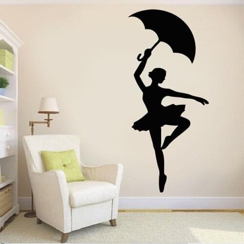Ballerina Silhouette Wall Decal Umbrella Dancer Vinyl Window Stickers Girls Bedroom Ballet School Dance Room Interior Decor E184