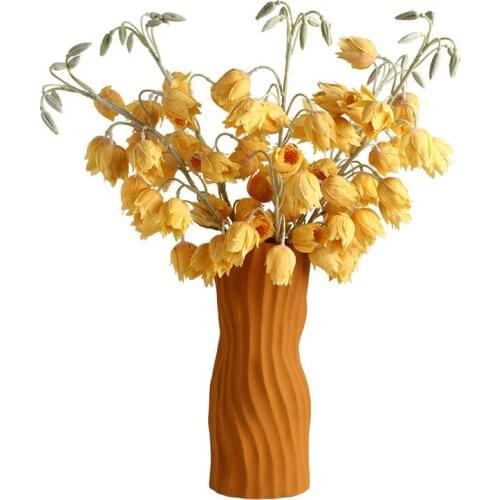 Nordic Art Morandi Ins Irregular Weave Lines Decor Dull Orange Silver Ceramic Decoration Table Vase Art Craft