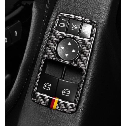 Carbon Fiber Window Glass Lifting Buttons Frame Decoration Cover Trim 2Pcs For Mercedes Benz W204 W212 C E Class Coupe