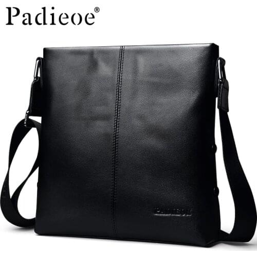 Padieoe Genuine Cow Leather Mens Bag Business Men Leather Messenger Bags High Quality Mens Leather Shoulder Crossbody Bags