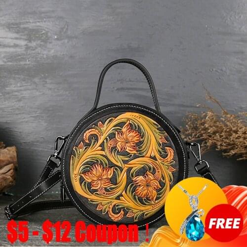 CGA Handbags Bags For Women Luxury Designer 2021 New Genuine Leather Advanced Hand-carved Bag Vintage Floral Shoulder Tote Bag