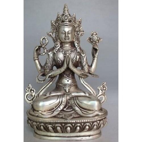 Decoration brass factory outlets Tibet Silver Tibet Buddhism Silver Bodhisattva Four-armed Avalokiteshvara Buddha Statue