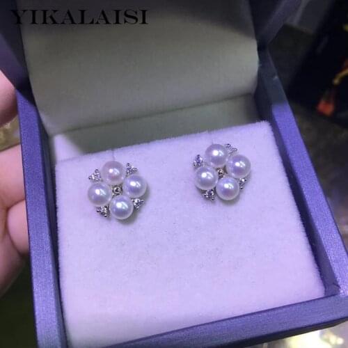 YIKALAISI 925 Sterling Silver Jewelry Pearl Earrings 2020 Fine Natural Pearl jewelry 4-5mm stud Earrings For Women wholesale