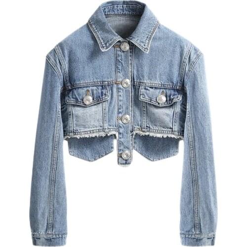 2021 Autumn Fashion design womens cool denim jeans long sleeve short high waist coat jacket casual casacos SML