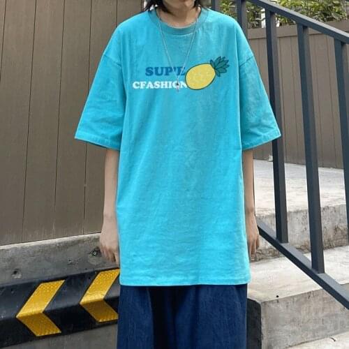 Girl clothing Harajuku vintage accessory dropshipping женские футболки top Pineapple print short T-shirt street casual Summer